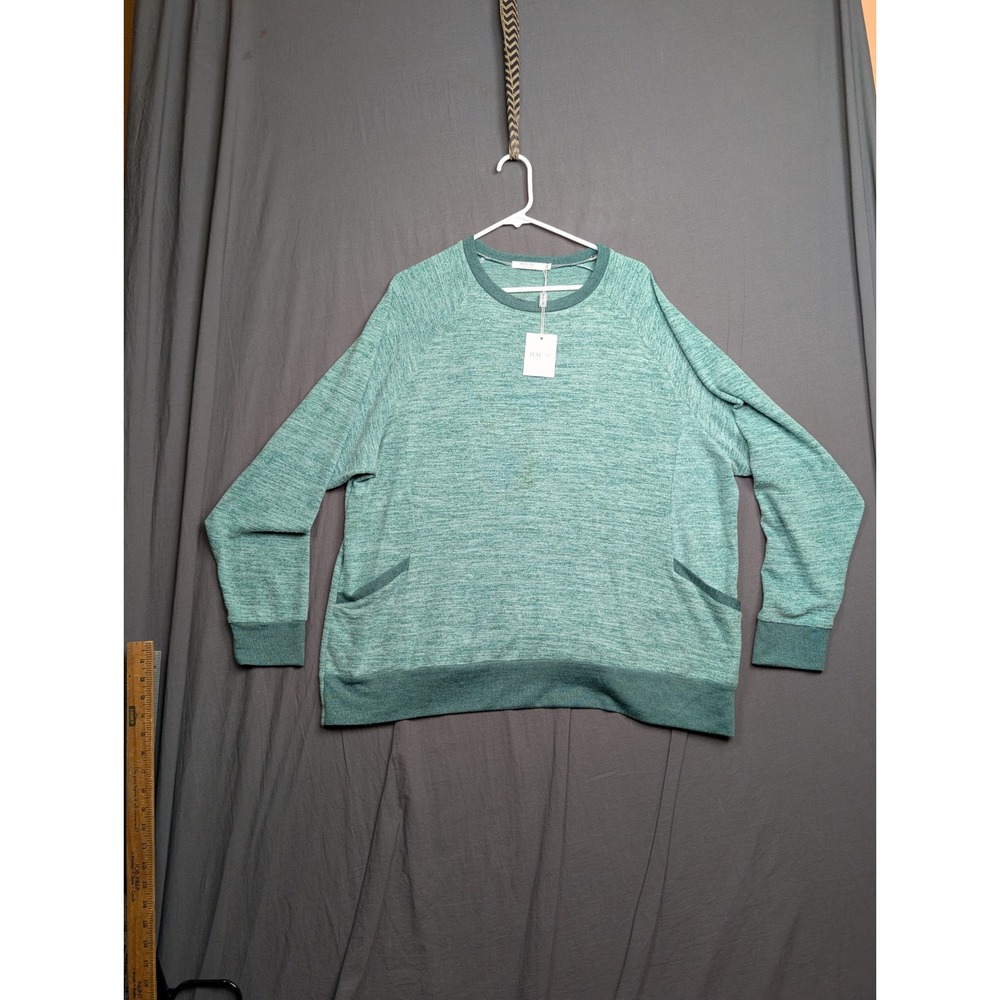 Haute Edition Womens 2X‎ Green Heathered Crew Neck Sweatshirt with Pockets